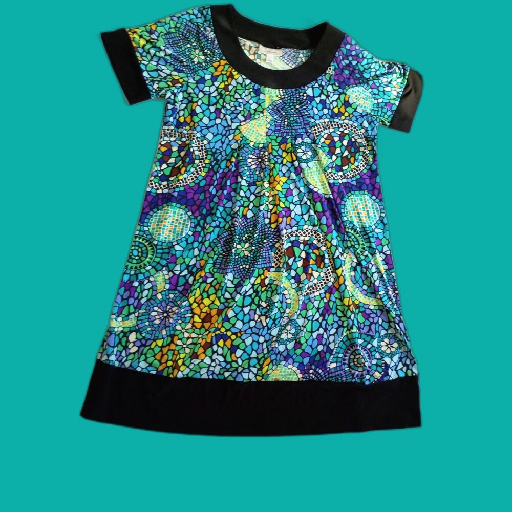 Dressbarn Abstract Mosaic Print Tunic Dress Large L abstract  y2k vibes